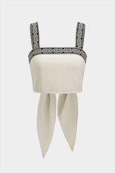Contrast Trim Patchwork Textured Knotted Tank Top