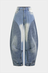 Denim Contrast Ruched Barrel Jeans