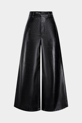 Crocodile Print Faux Leather High Waist Pants