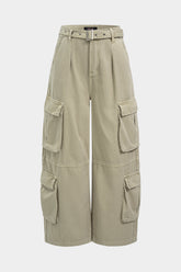 Denim Belted Pocket Wide Leg Jeans