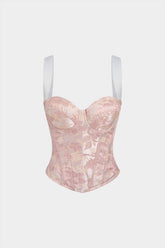 Contrast Jacquard Corset Zipper Cami Top
