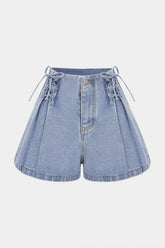 Denim Tie-Up High Waist Wide Leg Shorts