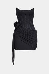 3D Floral Ruffle Corset Mini Dress