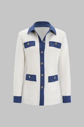 Denim Patchwork Button Blazer