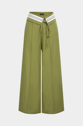Contrast Linen Asymmetrical Tie-Up Straight Leg Pants