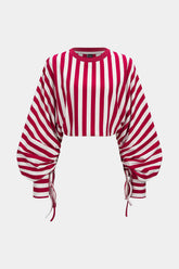 Contrast Stripes Print Tie-Up Long Sleeve Sweatshirt