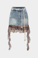 Denim Patchwork High Waist Skirt