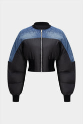 Demin Patchwork Zipper Puffer