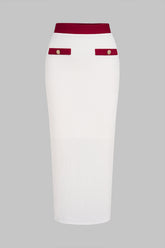 Contrast Textured Button Skirt