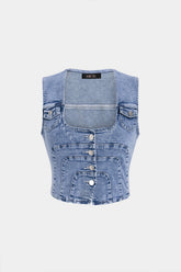 Denim Button Cropped Vest