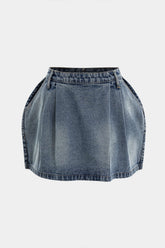 Denim Puff Hem Mini Skirt