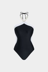Contrast Beaded Halter Neck Swimsuit