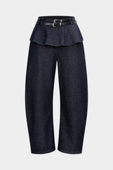 Denim Belted Shirred Jeans