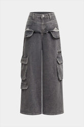 Denim Ripped Pocket Straight Leg Jeans
