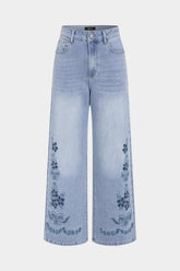Denim Floral Cut Out Straight Leg Jeans