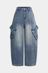 Denim Pocket Wide Leg Jeans
