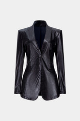 Crocodile Print Faux Leather V-Neck Pocket Jakcet