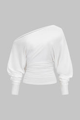Cut Out One Shoulder Ruched Long Sleeve T-Shirt