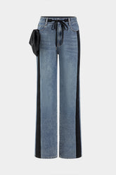 Bow Tie Patchwork Pocket Straight Leg Jeans