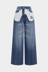 Denim Patchwork High Waist Straight Leg Jeans