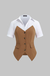 Contrast Lapel Short Sleeve Top