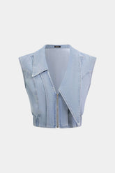 Denim V-Neck Asymmetrical Zipper Vest