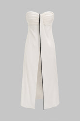 Contrast Binding Ruched Asymmetrical Tube Top
