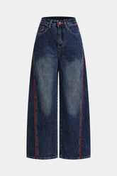 Denim Contrast Trim High Waist Jeans