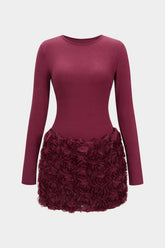 3D Flower Patchwork Long Sleeve Mini Dress