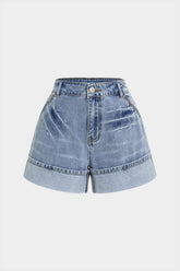 Denim Asymmetrical Pocket Shorts