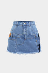 Denim Asymmetrical Pocket Button Skirt