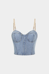 Denim Metallic Chain Bustier Cami Top