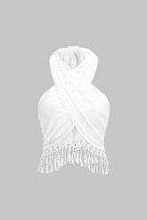 Crossed Halter Neck Fringe Hollow Out Backless Tank Top
