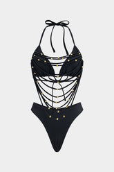 Beaded Cut Out Tie-Up Bikini Set