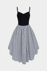 Contrast Stripes Print Asymmetrical Ruched Sleeveless Midi Dress