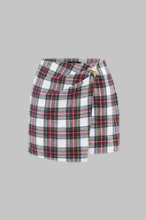 Contrast Plaid Print Asymmetrical High Waist Mini Skirt