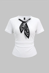 Artistic Print Tie-Up Short Sleeve T-shirt