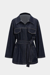 Denim Belted Long Sleeve Shirt