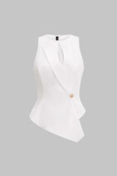Cut Out Asymmetrical Button Tank Top