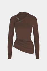 Asymmetrical Ruched Long-Sleeve Top