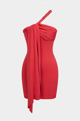 Asymmetrical Twist Knot Ruched Sleeveless Mini Dress