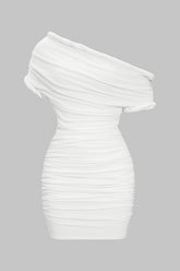 Asymmetrical Ruched Twist Knot Short Sleeve Mini Dress