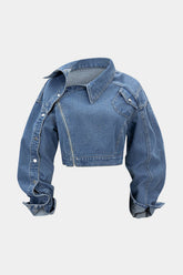 Denim Asymmetrical Zipper Long-Sleeve Jacket