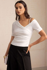 Asymmetric Print Cut Out Asymmetrical Ruched Short-Sleeve Shirt