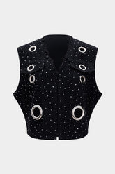 Denim Metallic Eyelet Vest