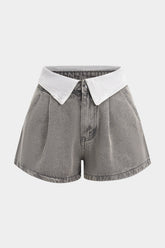 Denim Contrast High Waist Wide Leg Shorts