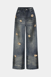 Denim Metallic Decor High Waist Jeans