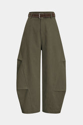 Corduroy Belted Ruched High Waist Wide Leg Pants