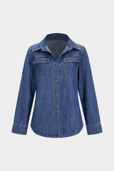 Denim Button Contrast Whipstitching Long Sleeve Shirt