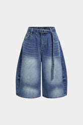 Denim Belted Pocket Shorts